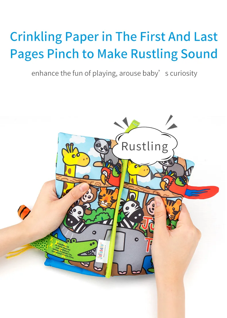 Jollybaby Hot Sale Jungle Farm Dinosaur Ocean Parent-child Interaction Custom Fabric 3D Animals Plush Tail Cloth Book