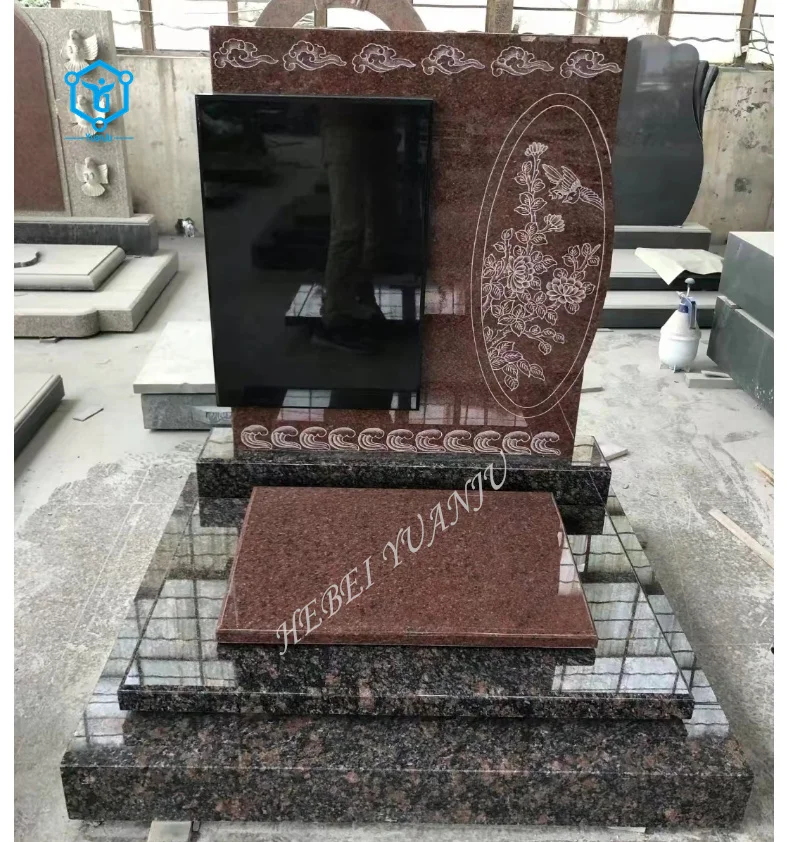 YUANJU China Headstone Black Granite Grave Stone Cemetery Tombstones and Monuments Gravestone with Factory Price