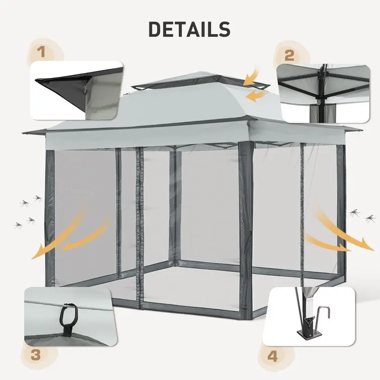 11x11 Pop-Up Outdoor Canopy Shelter Instant Gazebo Tent with Mosquito Netting