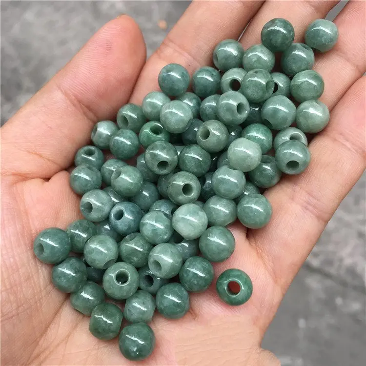 Burma Jade Beads Type A Jade Dark Green Jadeite Big Hole Beads Jasper 8mm Round Beads High Quality For Jewelry Making Bracelet