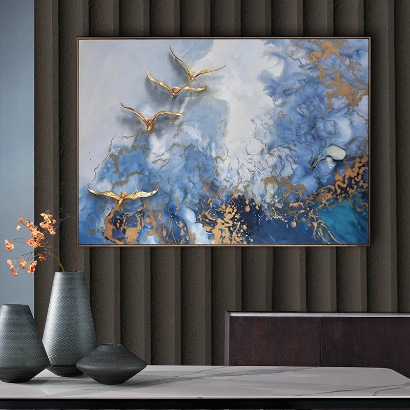 SANLOREN 112x161cm Art work painting wall decoration home decorative enamel seascape wall painting for living room promotion