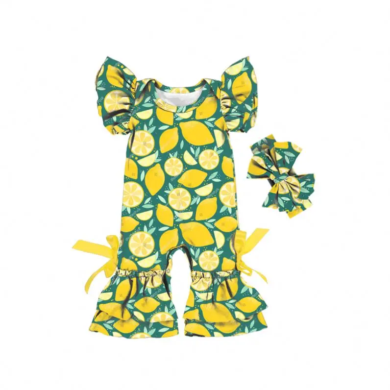 
Wholesale Price Jumpsuit Baby Floral Printing Knitted Golden Lemon Pattern Romper 