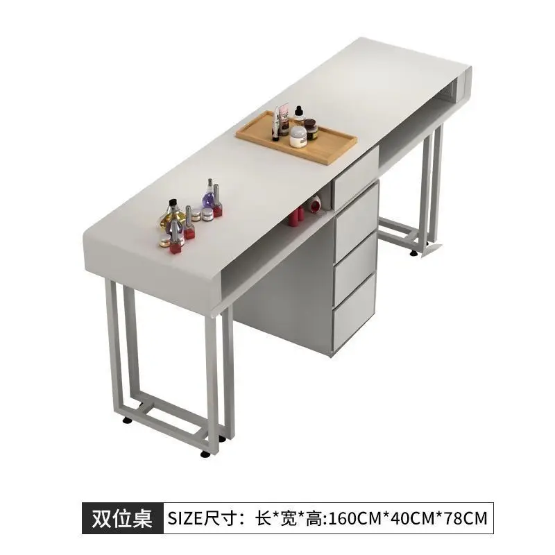 Hochey Factory Custom MarbleTop Nail Light Luxury Pink Double Nail Desk Pink Nail Care Desk Pedicure Manicure Chair