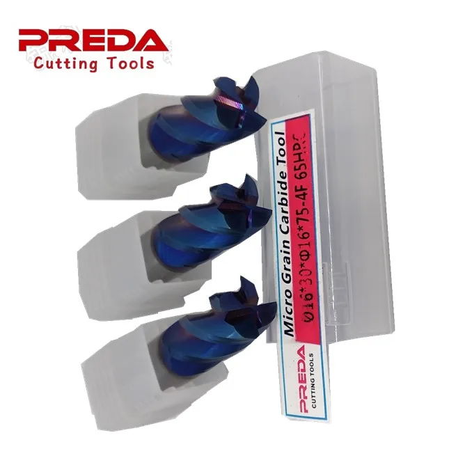 Preda Cutting Tool HRC65 Carbide Cutter 4 flutes end mill with NANO coating 75mm length