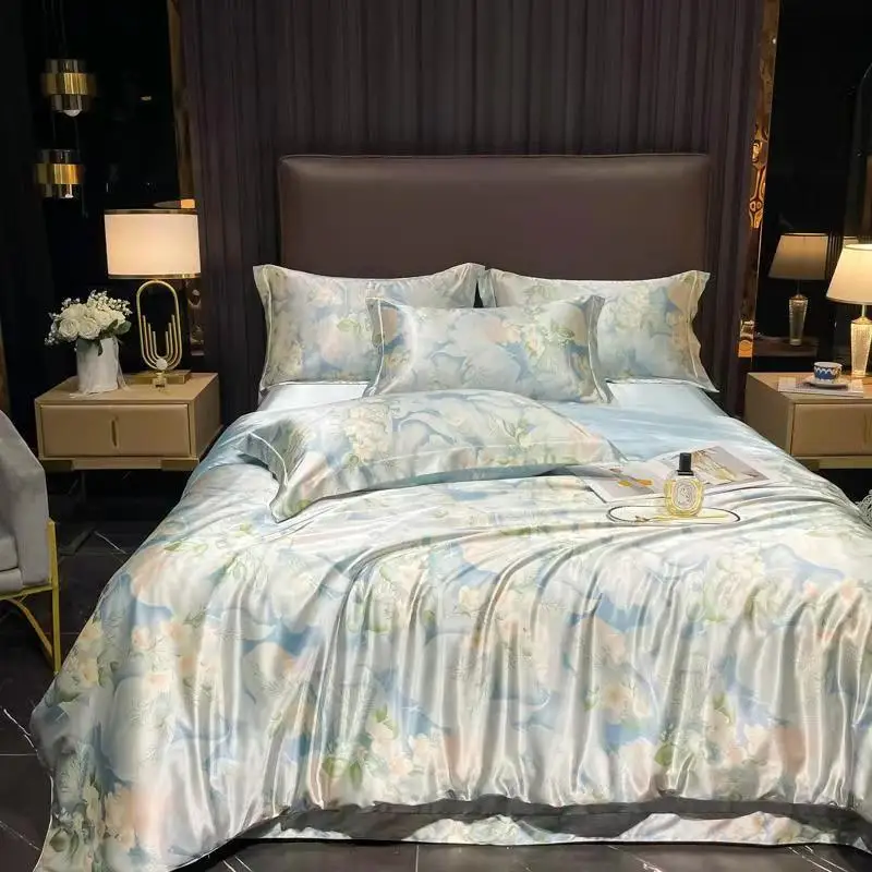 Luxury French Silk Cotton Linen Bedding  Washed Duvet Cover Set  Bedding Set with pillowcase