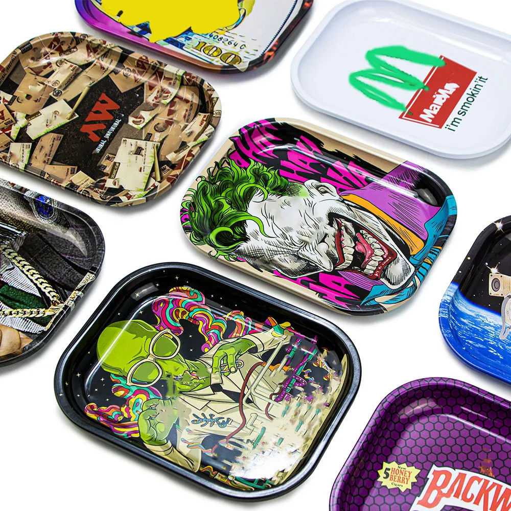 Printed Metal Tobacco Rolling Tray with Lid Portable Sublimate Smoking Accessories Tin Metal Rolling Tray Wholesale Smoke Shop