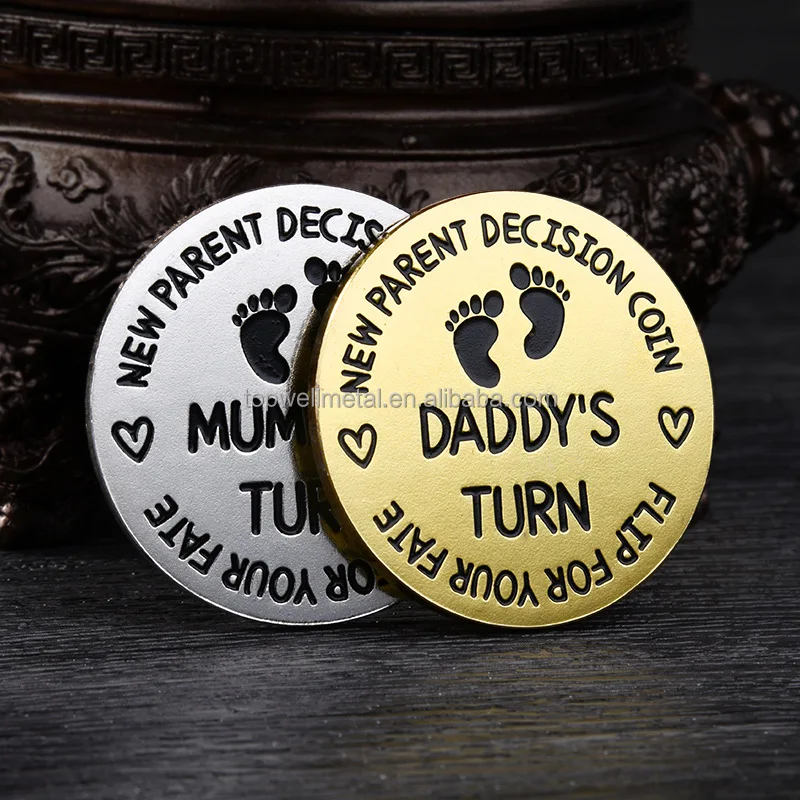 Gift for parents Custom engraved newborn bronze commemorative gold and silver coin 999