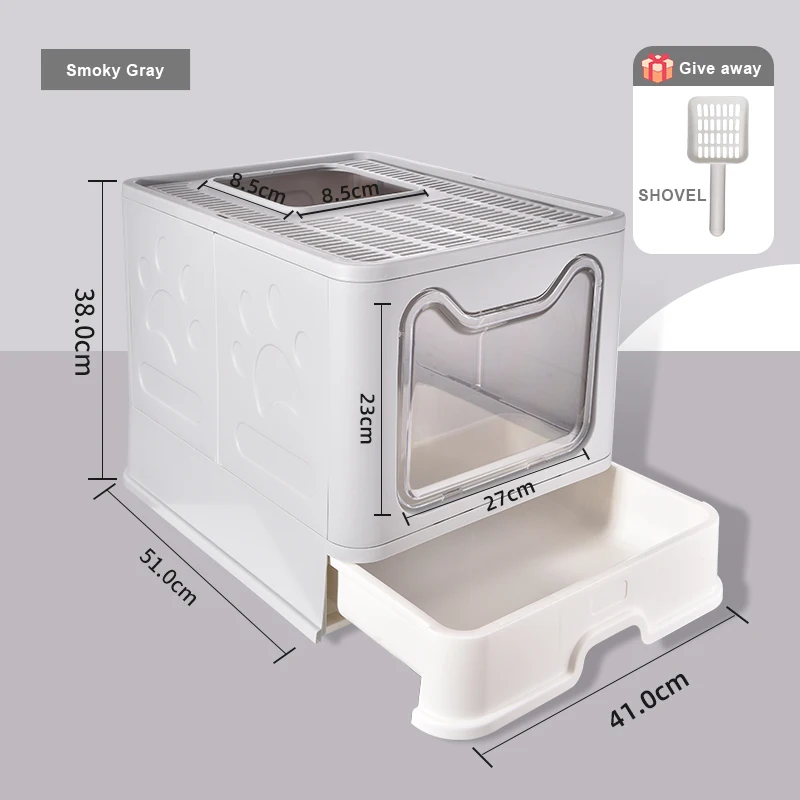 Custom Logo Foldable Cat Litter Box Toilet Tray Large Space White Pull Out Covered Sand Box for Cats