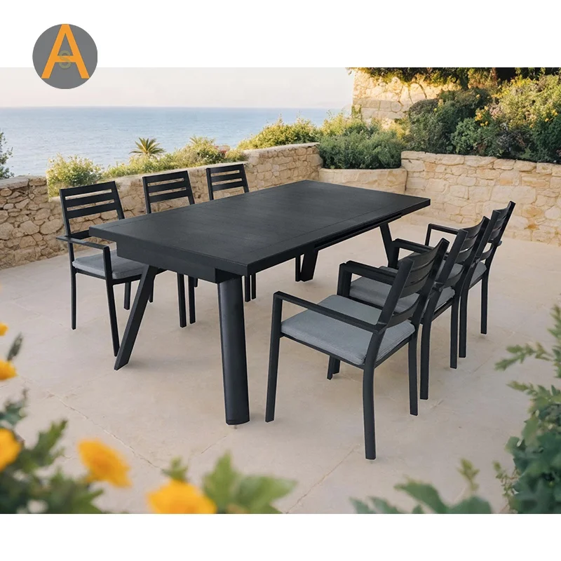 Commercial Hotel restaurant furniture Aluminum ceramic marble top garden outdoor dining table