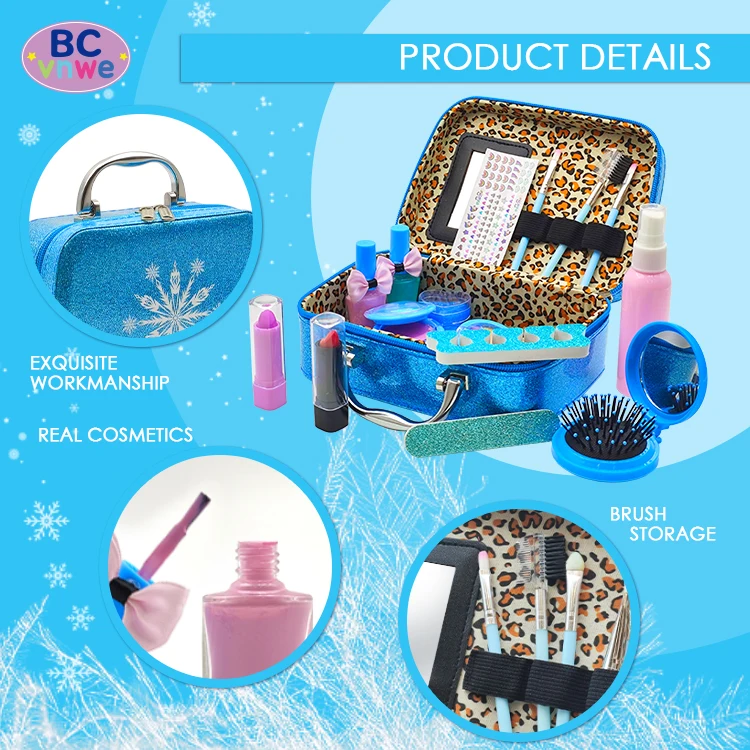 Snow Christmas Beauty Set Washable and Safe Pretend Play Makeup Toys for Kids Realistic Cosmetics Set for Preschool