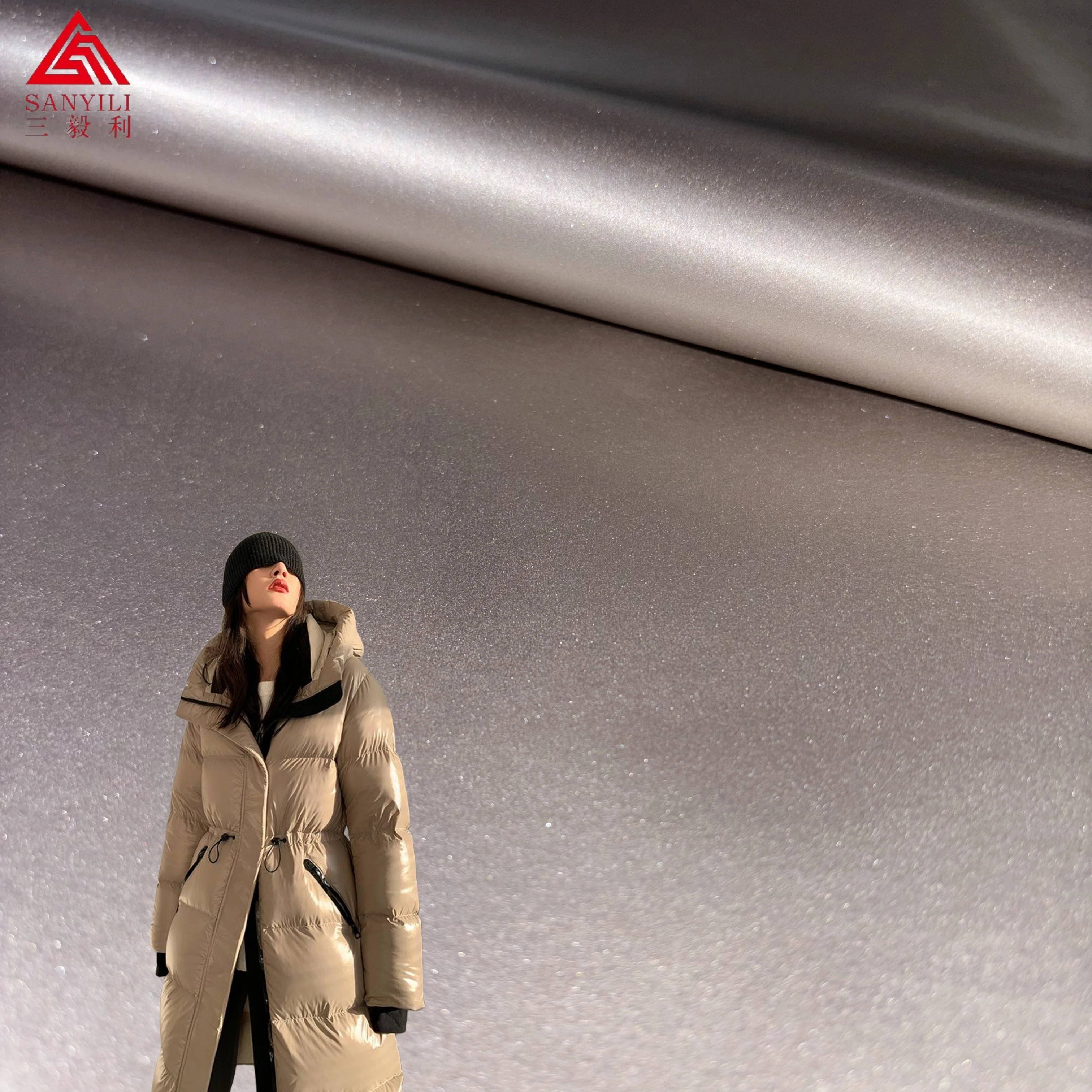 210T shining nylon taffeta fabric 3 layer composite fabric smooth waterproof for clothing