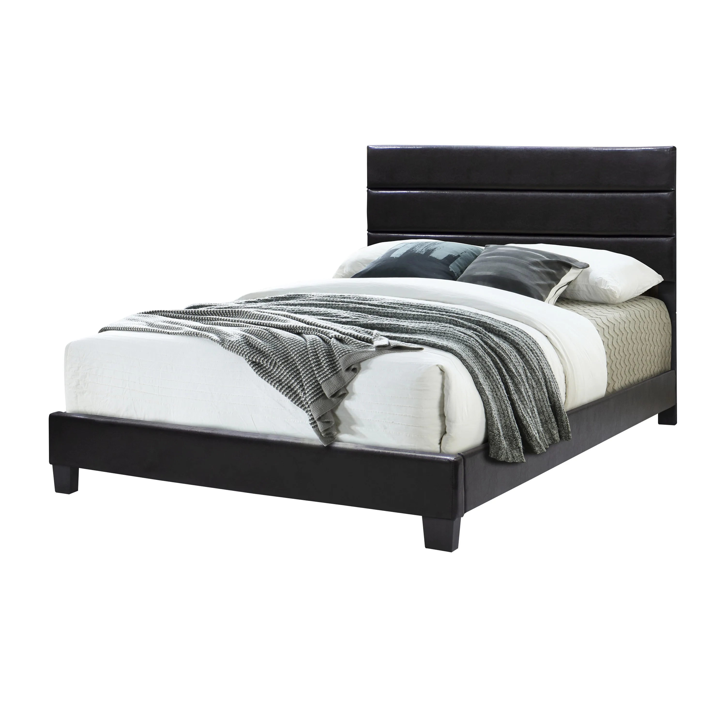 Malaysia Affordable Medium Range Direct From Factory Wholesale Napoli Upholstered Bed PU Material Simple Black Twin Size Bed