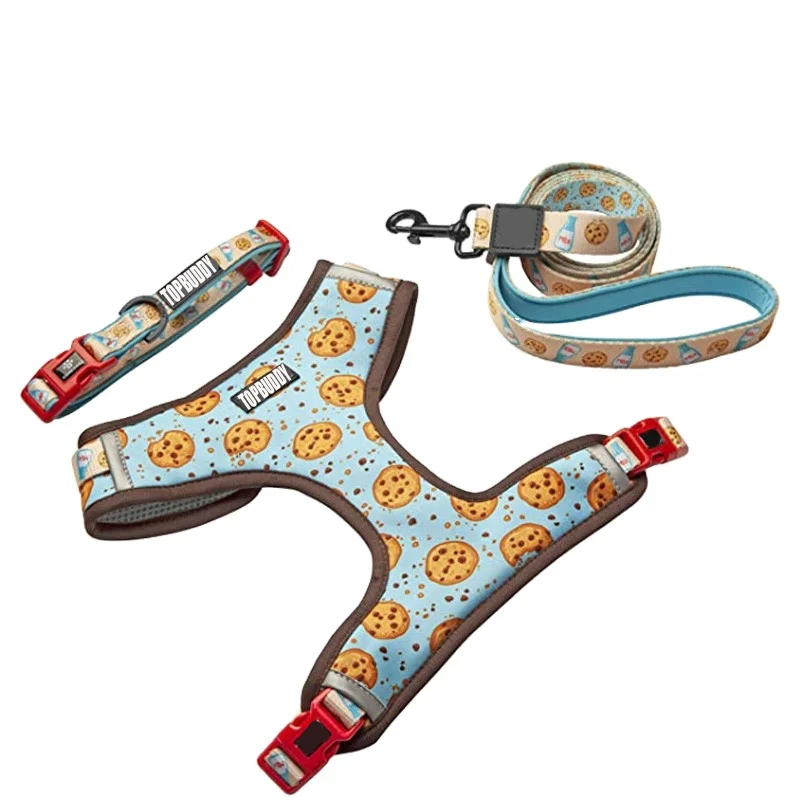 Регулируемая шлейка и поводок для собак, с принтом, не тянется, мягкая воздухопроницаемая, для маленьких и средних собак