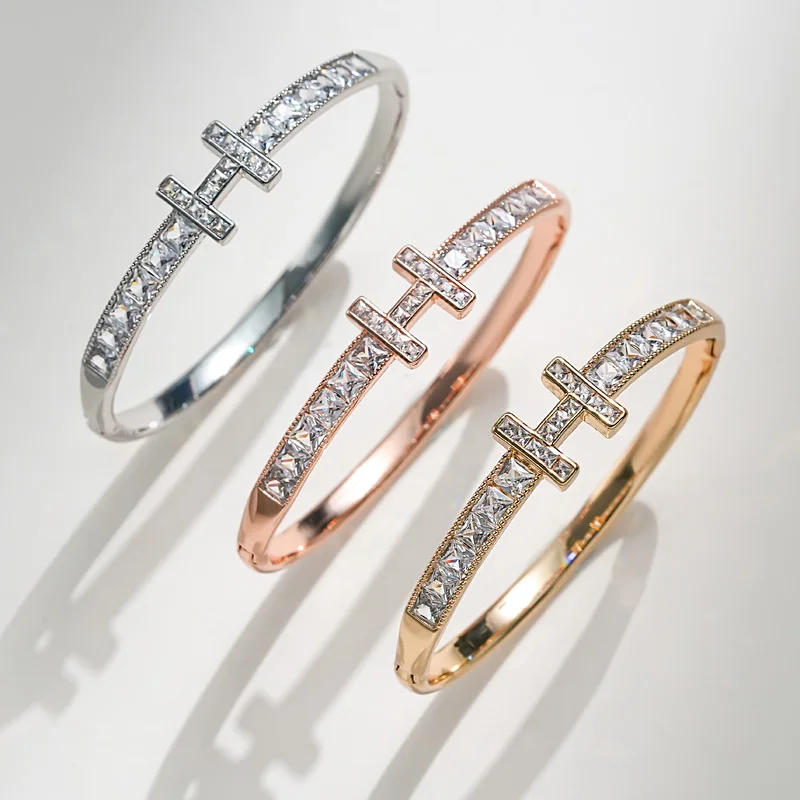 XILIANGFEIZI Vietnam Selling High Quality Jewelry Open Micro-inset Zircon 18K Gold Square Diamond Letter H Bracelet