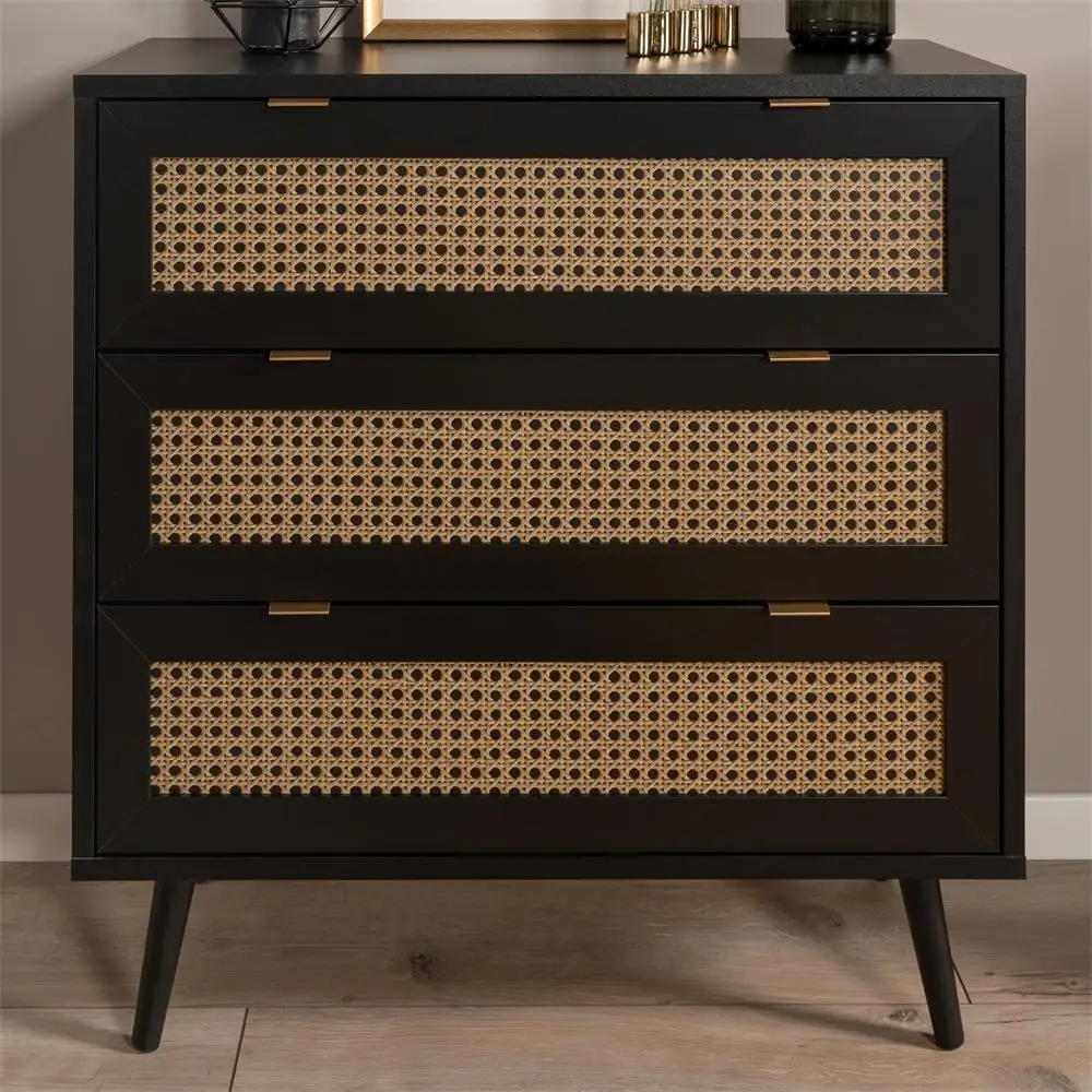 3 door wood and rattan buffet sideboard