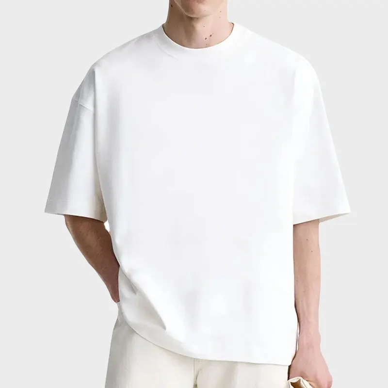 Yite blank Boxy Cropped 100% Cotton T Shirt 250 Gsm Custom High Quality Tshirts for Men Drop Shoulder Heavyweight white T-Shirt