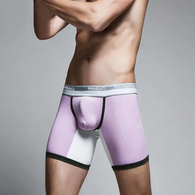 Super Comfortable Men Boxers Skin Soft Fabric Mid-Waist Long Leg Color stitching Unusual Design Customized Size Mens Boxers