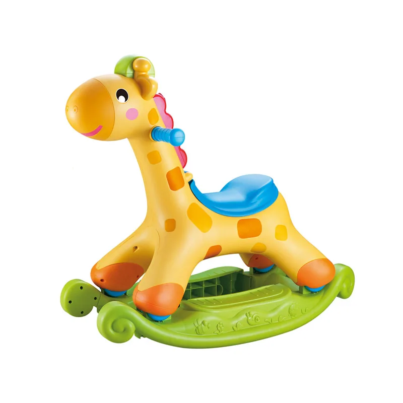 Kids plastic music light 2 in 1 slide riding toy swing  rocking horse with storage design