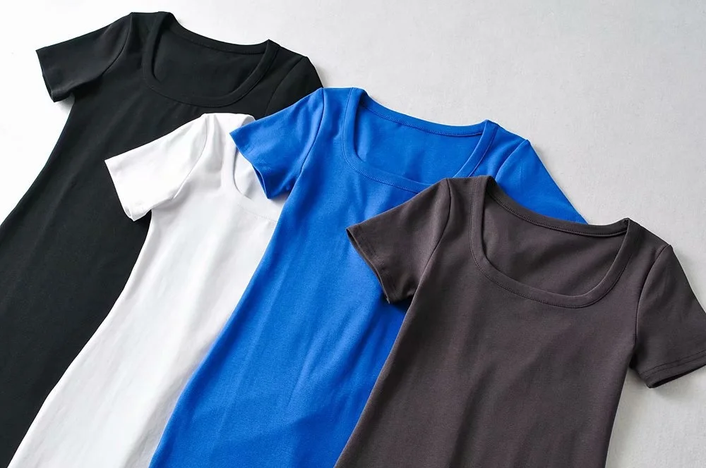Customized Elegant Square Neck Threaded Elastic Hip Lifting Short Sleeve Ladies Summer Clothing Women Casual Dresses