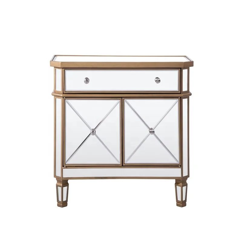 Mirrored Cabinet Mirrored Dresser Accent Chest Cabinet Large Nightstand with 1 Drawer and 2 Doors OEM manufacture