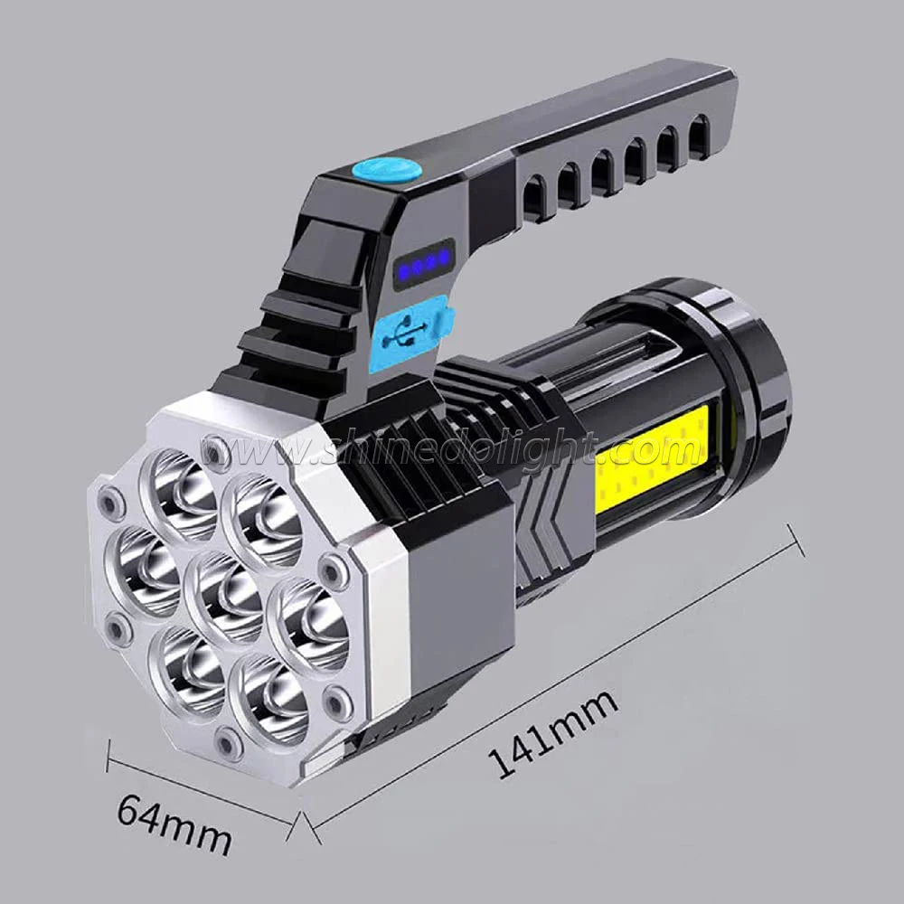 LED Portable Handheld Flashlight with built-in USB rechargeable battery for emergency camping lighting at night