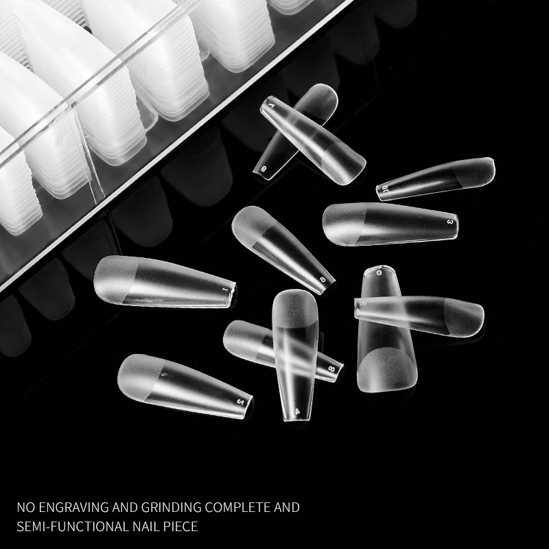 2022 Hot Full Cover Soft Gel Nail Tips Matte Thin Removable Artificial Fingernails Double Use False Nail Tips French Coffin Long