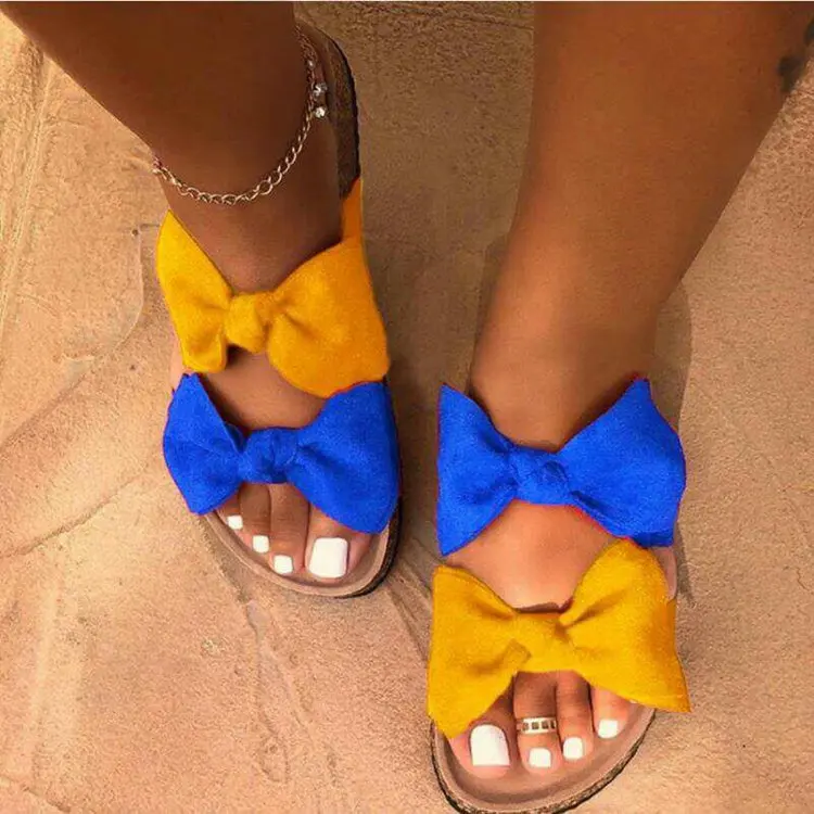 2020 New.2 Fashion  Bow Slippers Sandals for Women Ladies  Summer Flat Shoes