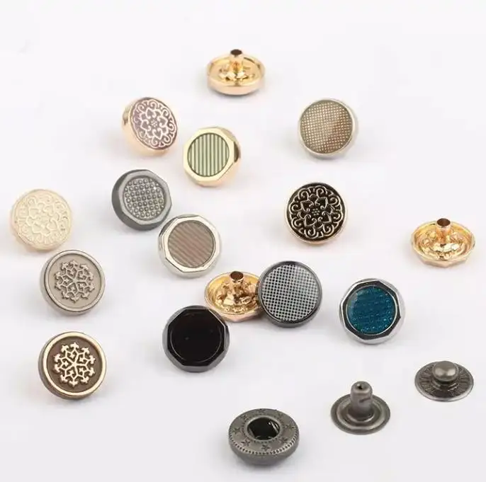 Factory Price Zinc Alloy Four Parts 12mm LOGO Custom Metal Press Snap Shank Button For Clothing