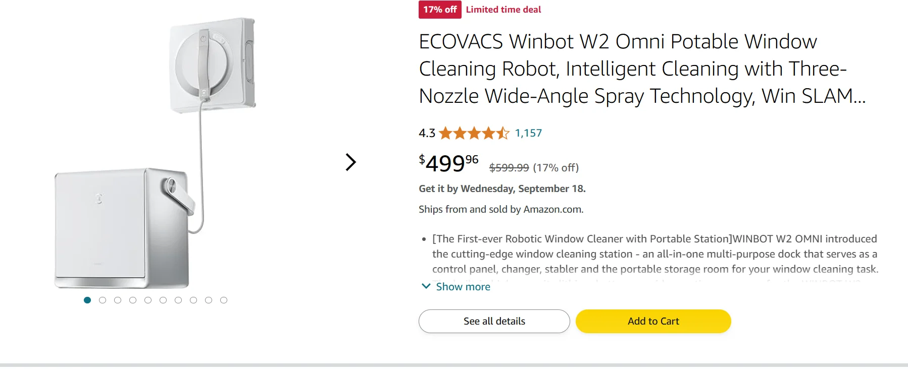 Подробная информация о продукте ECOVACS Winbot W2 Omni робот для очистки окон интеллектуальная очистка с тремя насадками широкоугольный