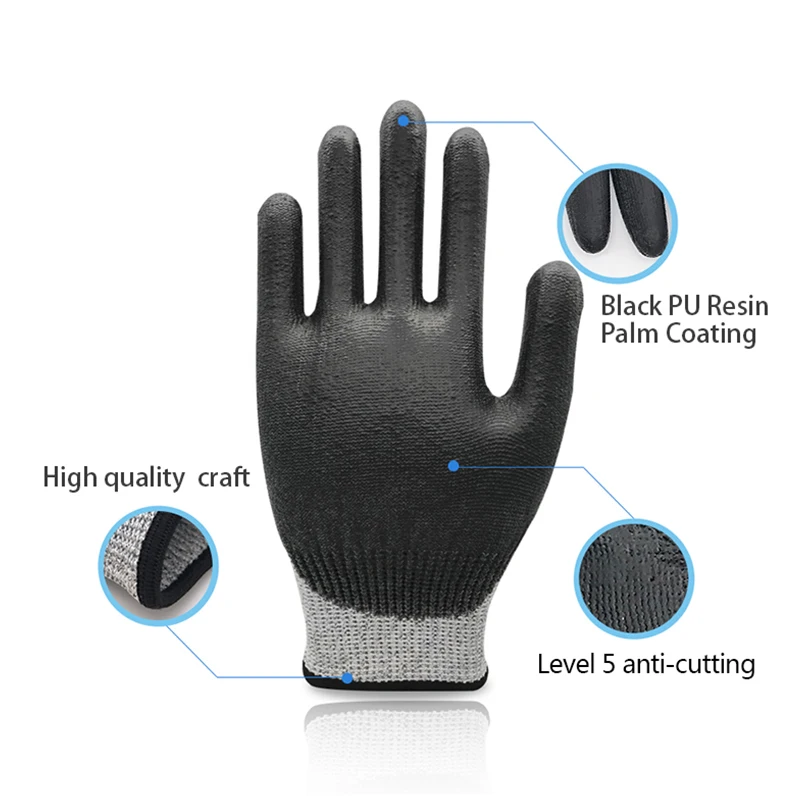 Food Grade Cut Resistant Gloves With PU Coated Palm Level 5 Cutting Gloves Kitchen Safety Anti Cut Gloves