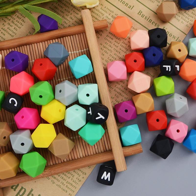 Hexagonal Baby Silicone Teething Beads Diy Necklace Bracelet Loose Bead 14mm 17mm Polygon Silicone Beads For Pens Jewelry Making