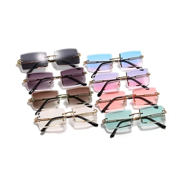 2024 роскошные женские солнцезащитные очки с разноцветными оттенками, маленькие прямоугольные солнцезащитные очки без оправы для женщин, дизайнерские солнцезащитные очки с металлическим логотипом на заказ