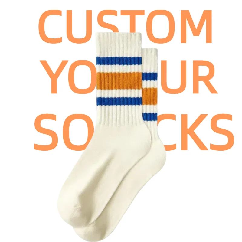 Low MOQ High Quality Custom Socks 100% Cotton Crew Stripe Brand Socks Packaging Sports Socks