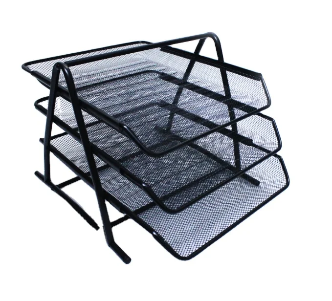 Office document storage rack 3-layer document tray Metal grid File rack