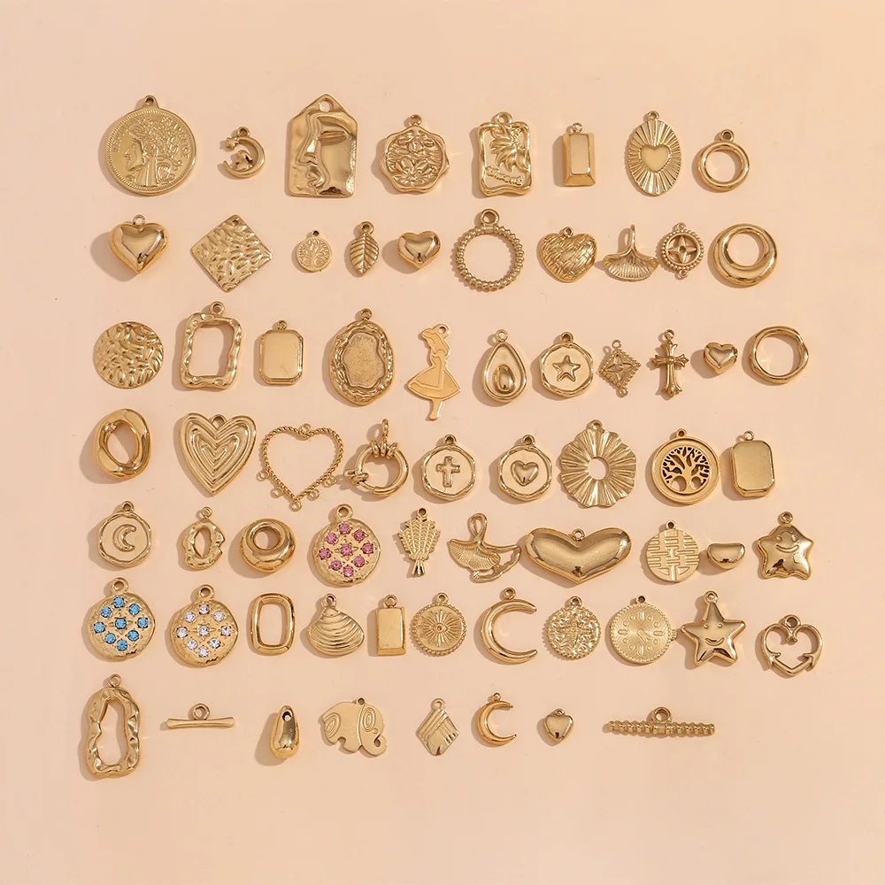 Personalized 14K Gold Plated Stainless Steel Round Heart Animal Zircon Signet Stample Charms Pendants For Jewelry DIY Making