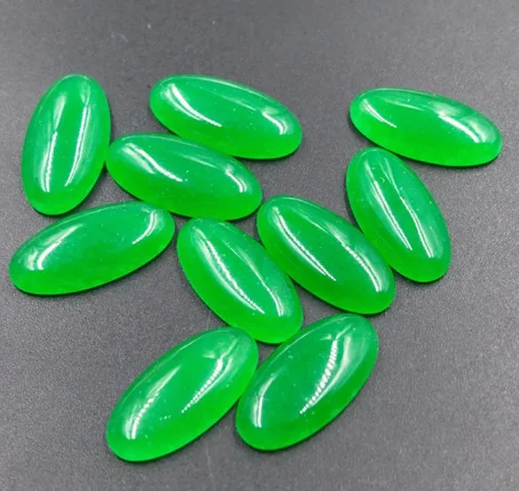 12*16mm Oval Cut Dyed Green Jade Smooth Cabochons