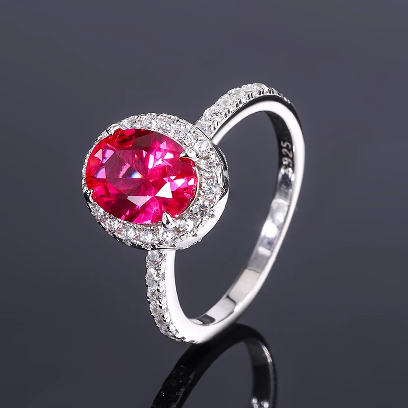 Elegant 925 Sterling Silver CZ Diamond Wedding Engagement Ring Women Finger Jewelry Oval Cut Lab Sapphire Ruby Gemstone Rings