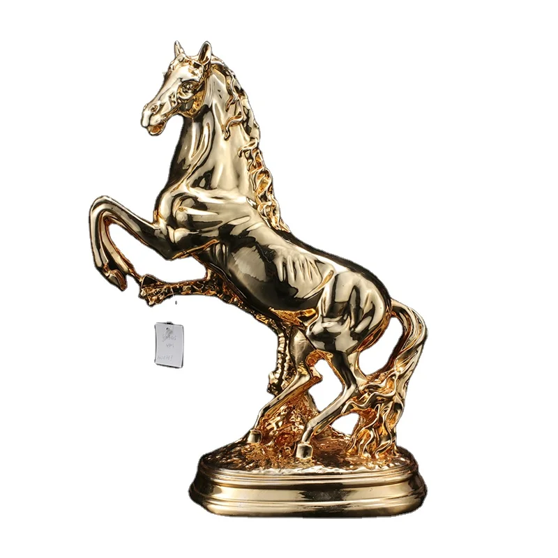 Chinese style hot resin craft  office sculptures gold animal horse design statues home decor