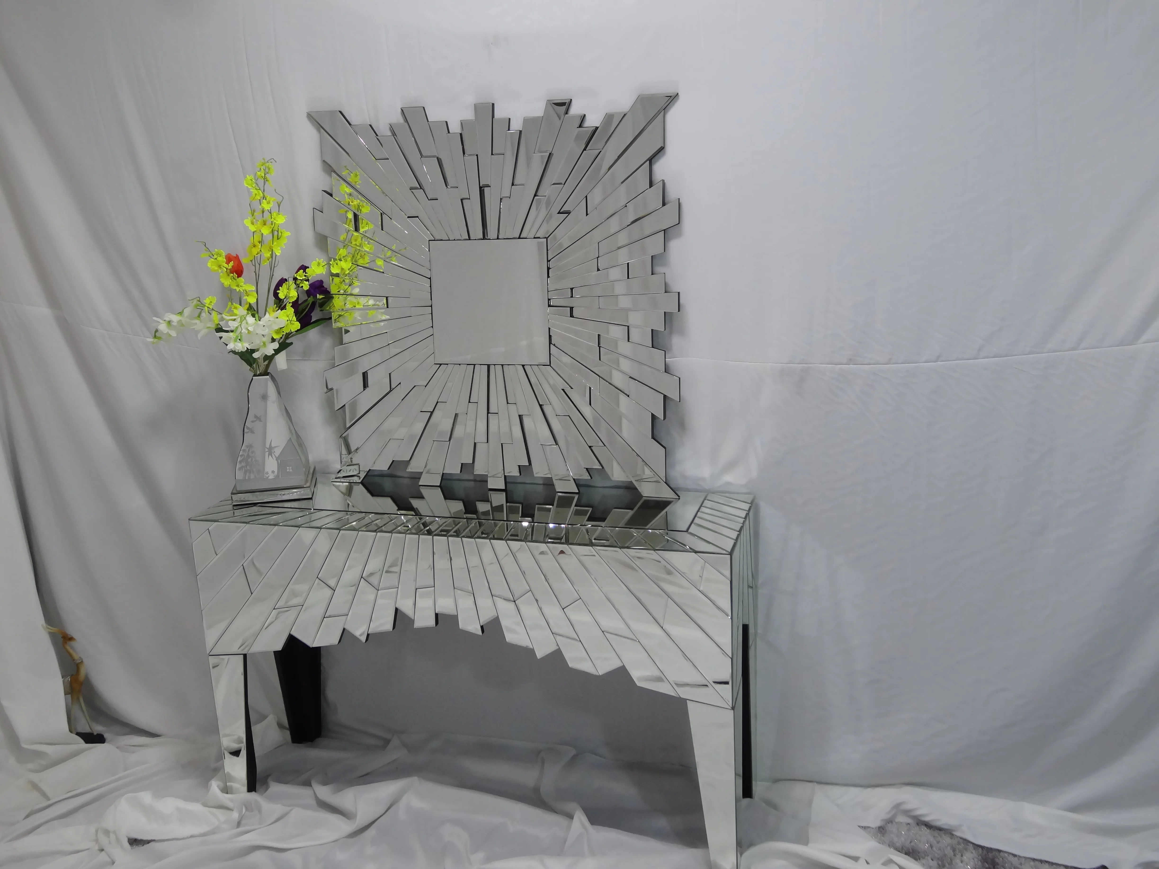 espejos mesas de centro classic mirrored furniture vanity entryway silver   console sofa table with mirror set