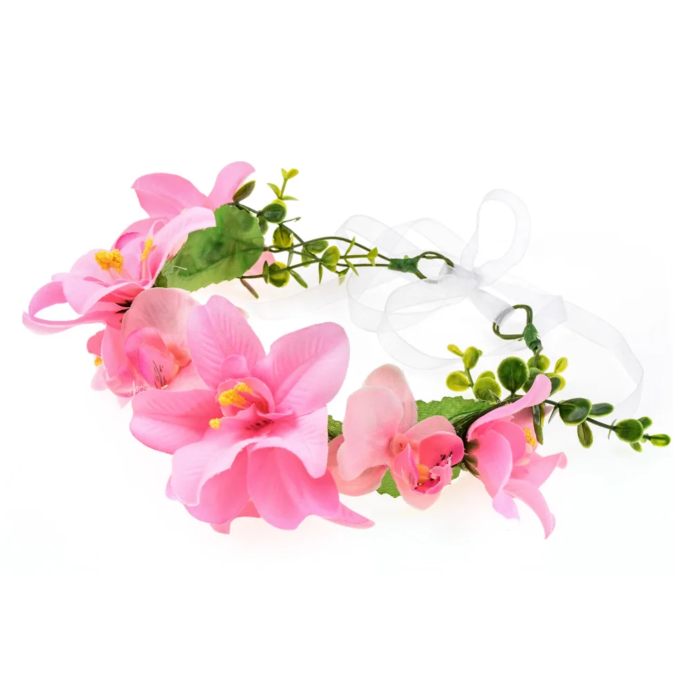 Baby Girls Headband Wreath With Rose Ribbon Wreath Infant Newborn Photography Prop Kids Birthday Party Hairband
