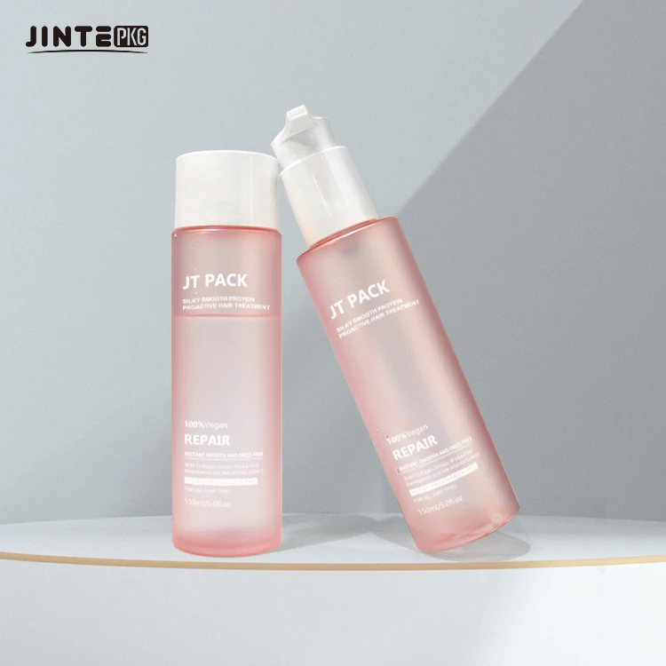 Luxury Skincare Cosmetic Bottle Packaging Custom Frosted Pink 250ml 200ml Body Oil Lotion Bottle White Cap Pump