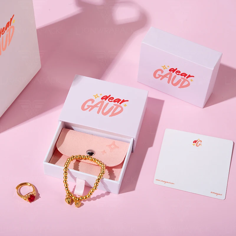 Custom Logo Pink Sliding Drawers Paper Luxury Jewelry Package Cute Gift Boxes Necklace Magnet Jewelry Packaging