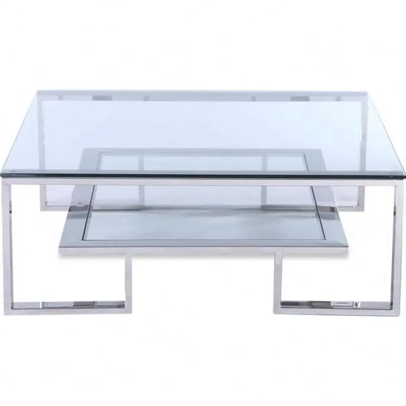 Стеклянный чайный столик с золотой стальной рамой, кофейный столик, сделано в Китае