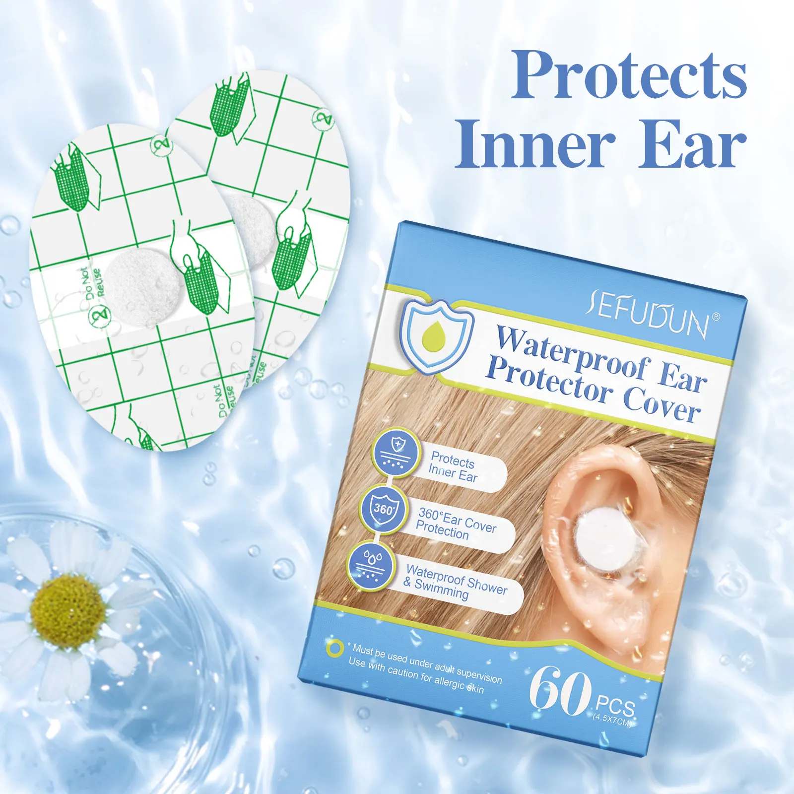 SEFUDUN Stopping Water From Entering Waterproof Ear Protector Cover Silicone Ear Patch Suitable for Swimming and Bathing