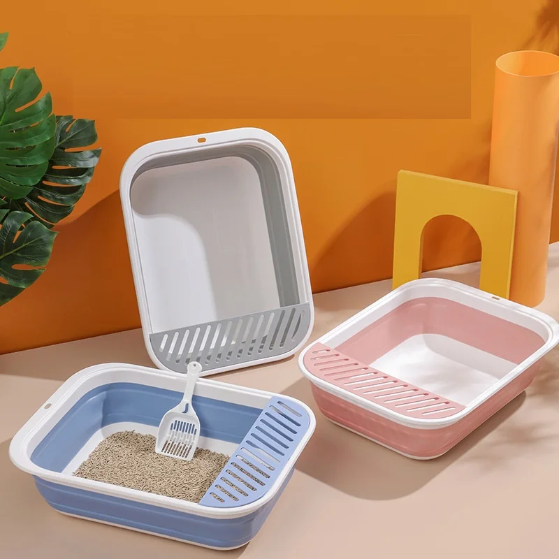 Wholesale Custom Logo Multicolor Plastic foldable Cat Litter Tray Cat Litter Box