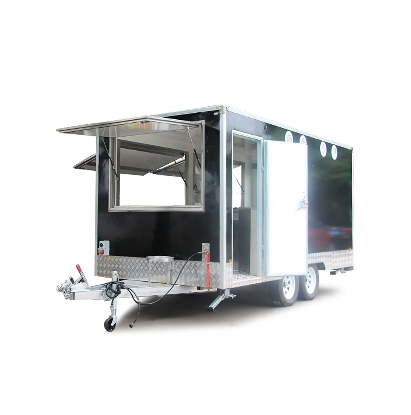 Fiberglass Food Caravan With Range Hood Stainless Steel Bench 300*200Cm Size Food Trailer