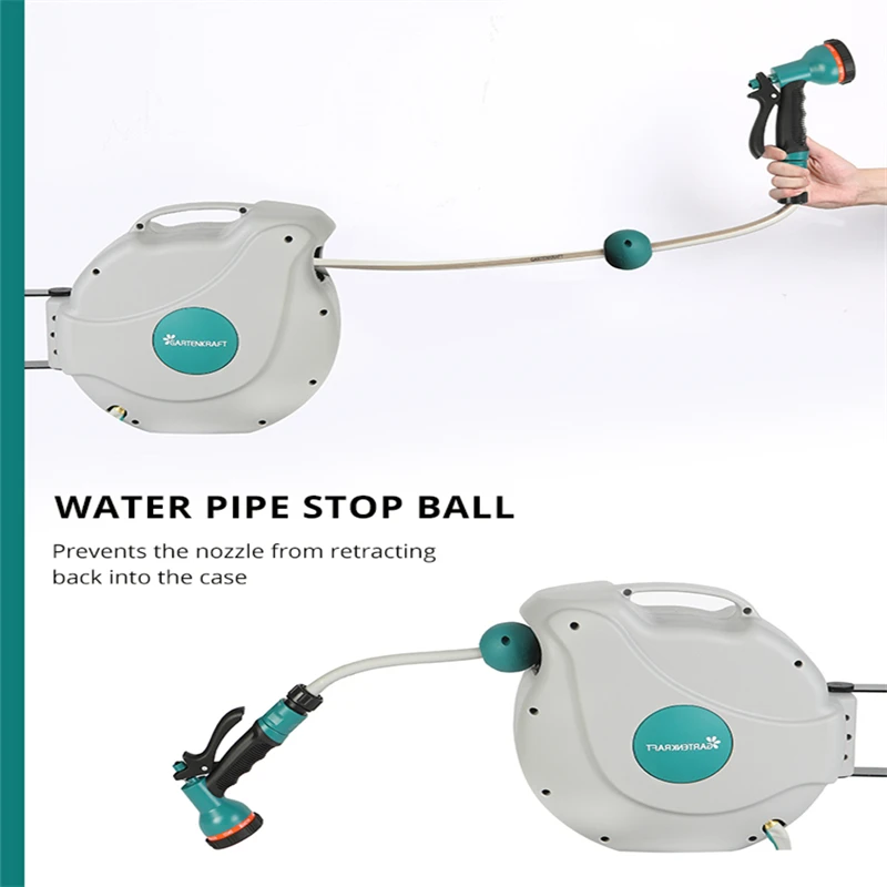 GRETENKRAFT 10s Outdoor High Pressure Fixed Electric Garden Spray Gun Water Auto Retractable Hose Reel