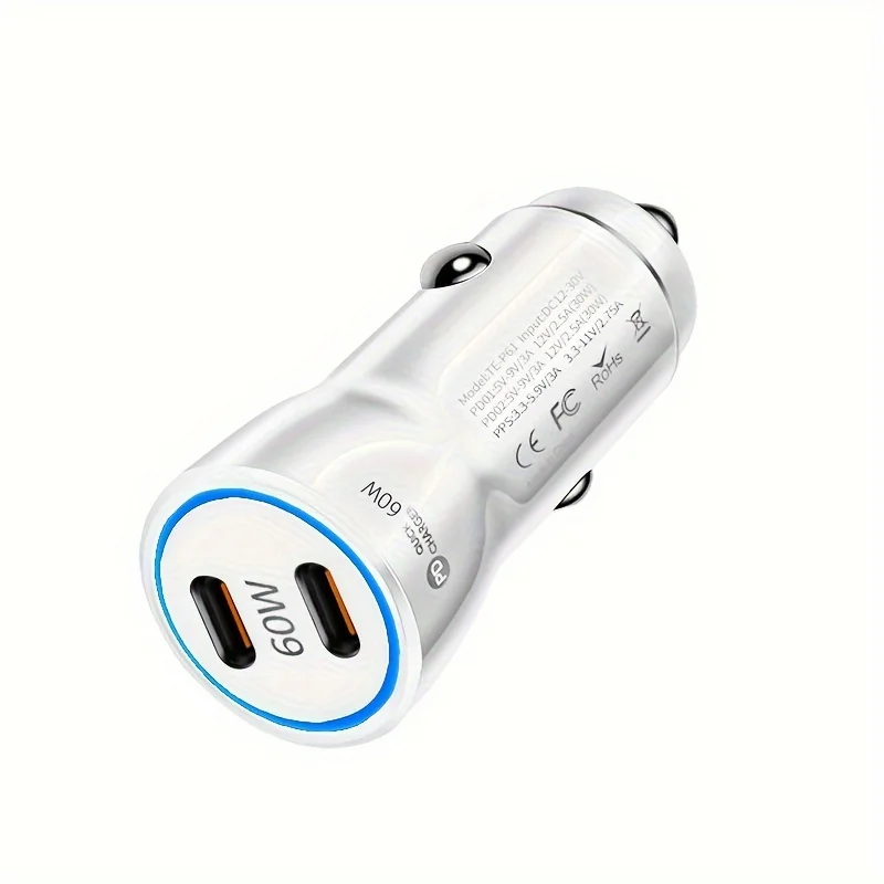 Универсальный ODM OEM QC3.0 двойной порт 12/24 В автомобильные аксессуары Мини Usb C 60 Вт новое автомобильное зарядное устройство 2025