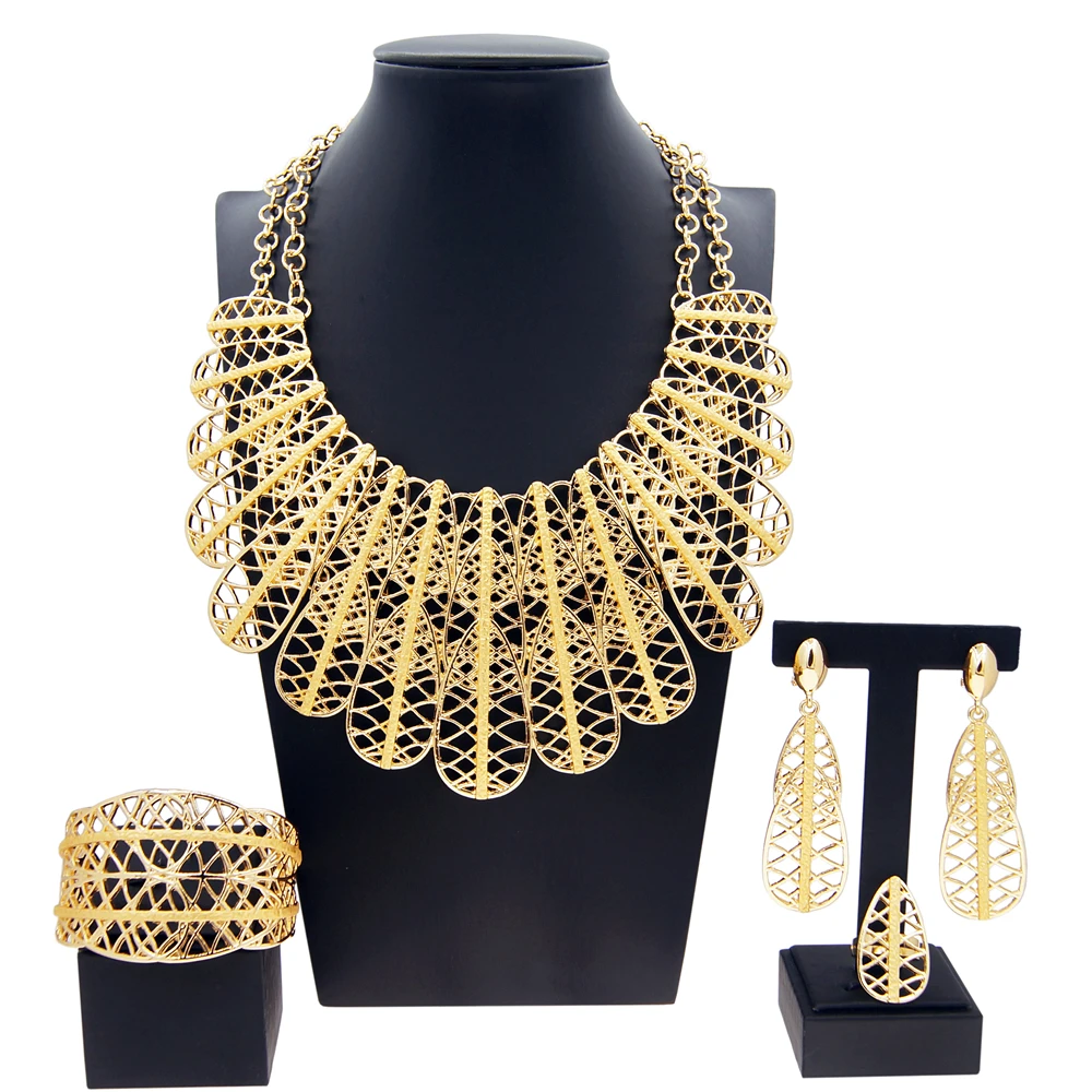 Zhuerrui Hot Selling Design Wholesale Jewelry Sets High Quality Italian Gold 24k Big Feather Jewelry Dubai Wedding Luxury H00558