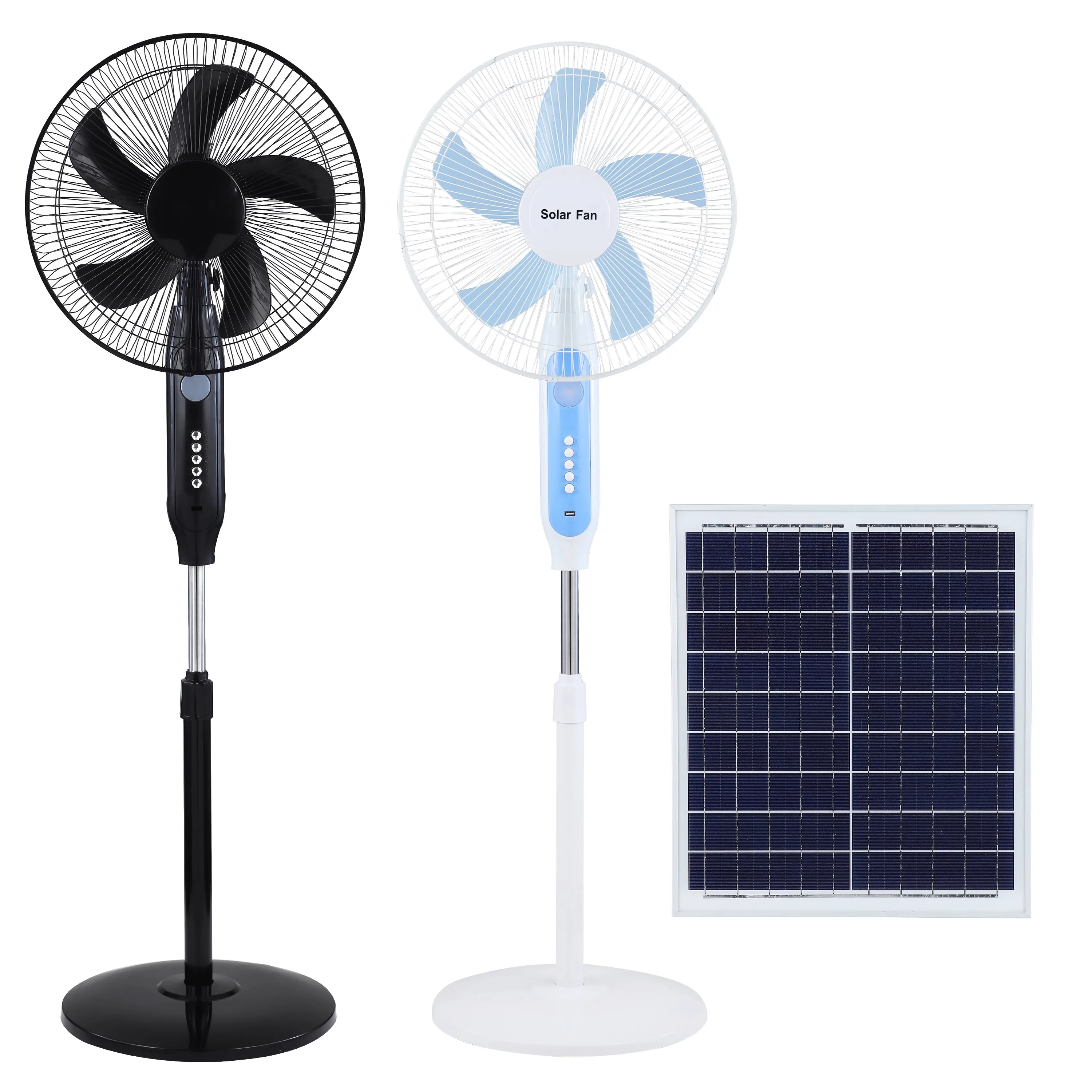 Factory Price Ac Dc 12v Solar Charging Vertical Fan with LED Light USB Mobile Charger Household Solar Fan 16 Inches Long HELIOS